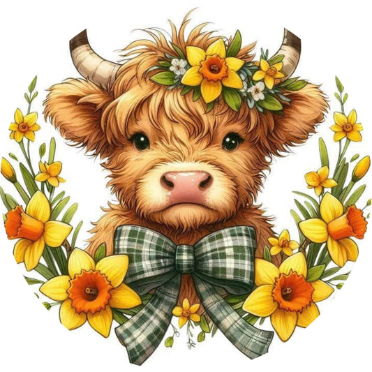 Highland Cow Spring Wreath Sign